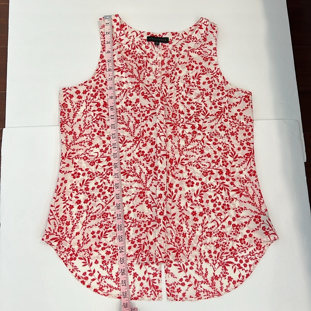 Sanctuary Red Sleeveless Button Down Blouse White Floral Tank Top Large - Picture 9 of 13